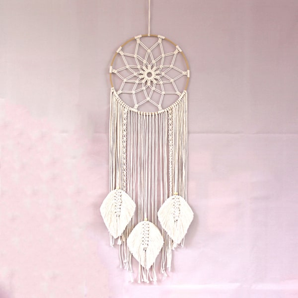 Boho Dreamcatcher Hvit Chunky Håndlaget Dreamcatcher Frynser Cotto