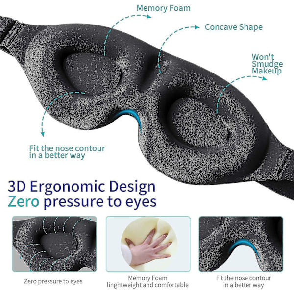 3D-Unimaskisilmämaski Muistivaahtoa Unipeite Valon Estävä Silmäpeite