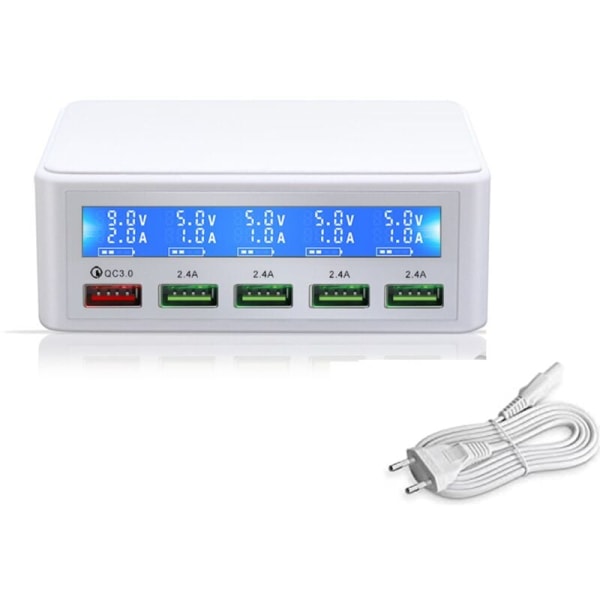 50W Multi Port USB-oplader Strømadapter med 1 QC 3.0 9V2A Max Q
