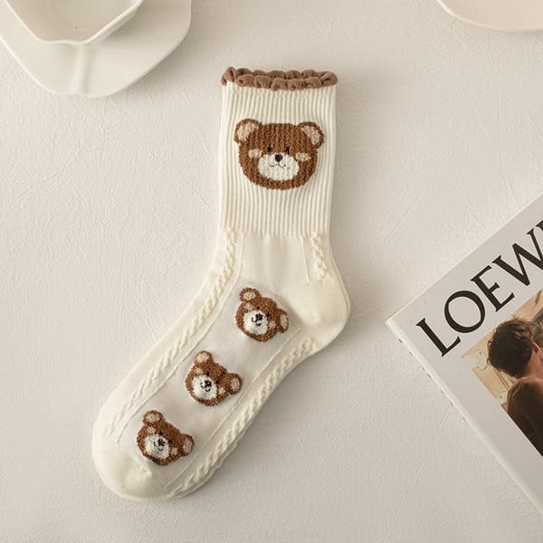 Par Soks til Kvinder - Sjove, Nyhed, Bomuld, Søde Dyremotiver, Crew Socks