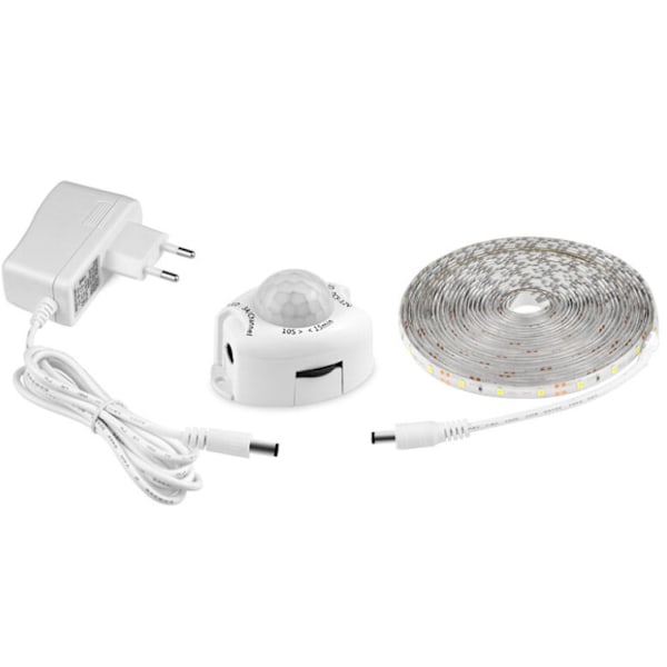 LED Stripelys med bevegelsessensor, selvklebende fleksibel LED-stripe, vanntett IP65 med 12V strømforsyning lyslist for soverom, stuer, sett