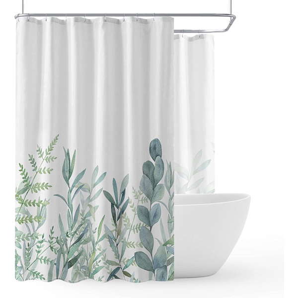 Extra bred duschdraperi för klofotbadkar, 72 x 72 All Wrap Around Green Plant Leaves Duschdraperi, Vattenfärg Eucalyptus Leaf Vattentät tyg Duschdraperi för badrumsdekor