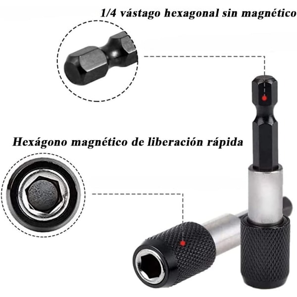 3-pack Elektrisk Borrbitthållare Adapter Magnetisk Förlängningsbitthållare med 1/4 Tums Hexskaft Magnetisk Hållare Borr för Elektrisk Skruvdragare 60mm