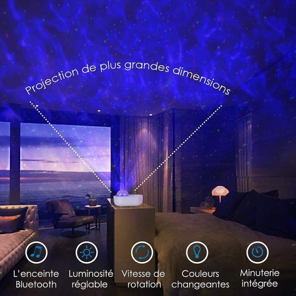Natlys til børn, LED stjernehimmelprojektor, med farvede lys, bluetooth