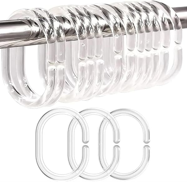 24-pack duschdraperiringar, genomskinliga duschdraperikrokar i plast, C-ring H