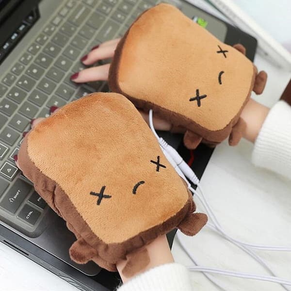 1 par ristet brød bløde håndvarmere USB varmehandsker halv finger