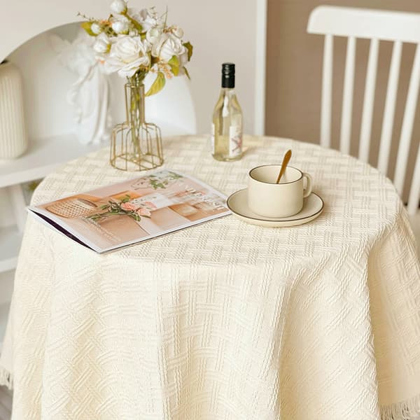 Hvid rund dug 90cm - Polyester bryllupsdug rynkefri