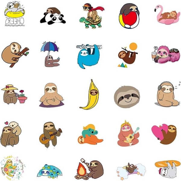 Sloth Stickers | 50 stk. | Vinyl Vandtætte Stickers til Bærbar, Skateboard, Vandflasker, Computer, Telefon, Guitar, Søde Sloth Stickers til Børn Voksne (Sloth Stickers)