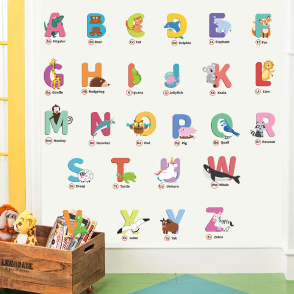 Veggklistremerker Engelsk alfabet ABC og Super Heroes Letters Wall