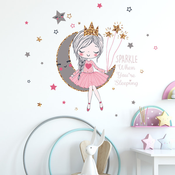 Cartoon Girl Print Kids Wall Sticker Kids Nursery Girl Room Adhesive Removable,1