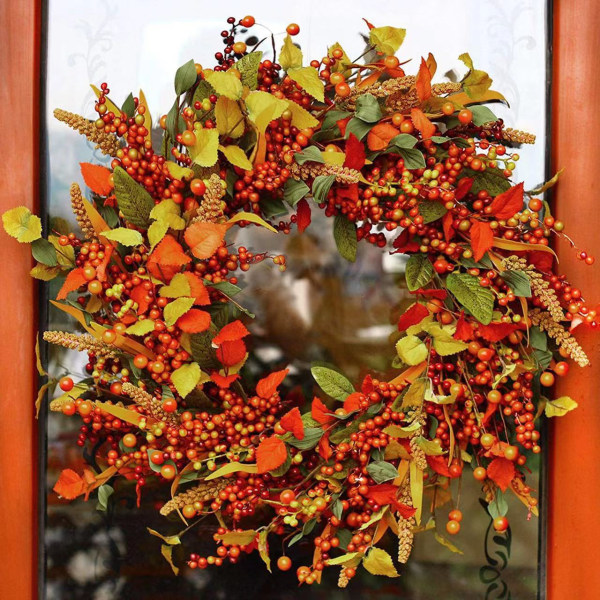 Appalachia Berry Silk Fall Door Wreath 45cm, Håndlaget, Designet i USA, Full Kransform og Størrelse