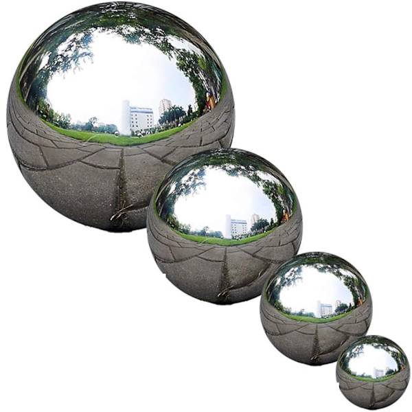 Set med 4 spegelpolerade observationsbollar i rostfritt stål 50 till 150 mm Fl