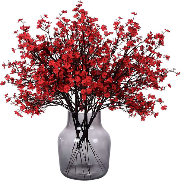 12 konstgjorda blommor i bulk, falska sidenblommor i plast används för hemmakök, sovrum, bröllopsfestival, jul, halloweenfestdekoration (röd)