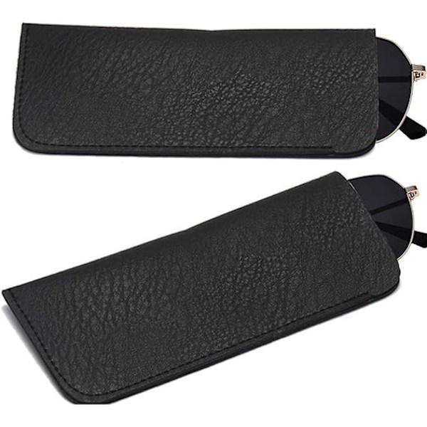 Svart mjukt glasögonfodral i PU-läder, 2-pack läsglasögonfodral, bärbart
