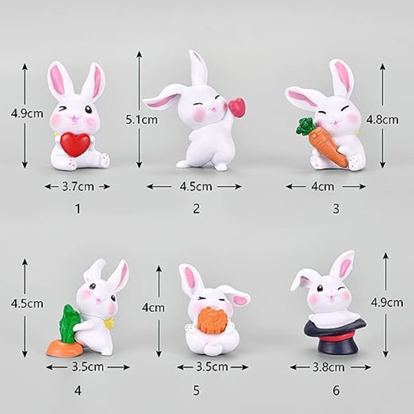 Miniatyr Kanin Figur, Påsk Kanin Dekoration, Miniatyr Kanin Prydnad, Mini Kanin Leksaker, Miniatyr Kanin Trädgårds Prydnader, Miniatyr Påsk Dekoration Figurer (6 Stycken)