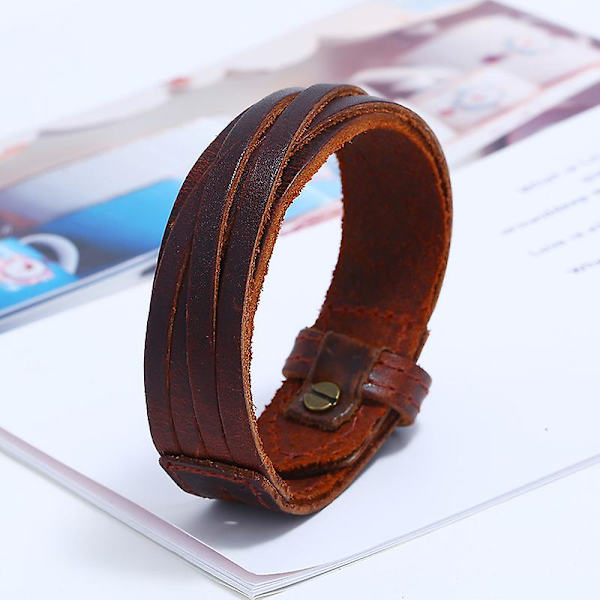Vintage flettet kohudsarmbånd - Herrearmbånd i læder - Håndlavet