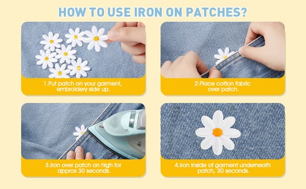 Daisy Blomster Patch Kläder Stryk På Patchar Applikationer Delikat Broderade