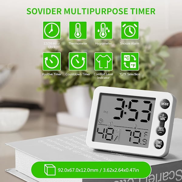 Digital kjøkkenur for matlaging, termometer og hygrometer med