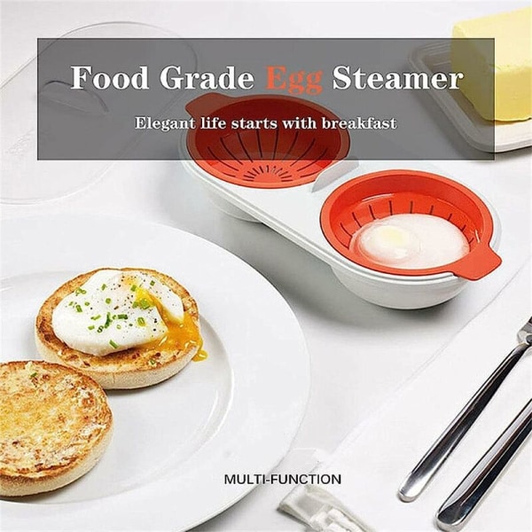 Drænende æggekoger, mikrobølgeovn ægpochere, non-stick funktion, ægpochere kop mikrobølgeovn, dobbelt kop ægkoger ægdampkoger køkkengadget, BPA-fri orange