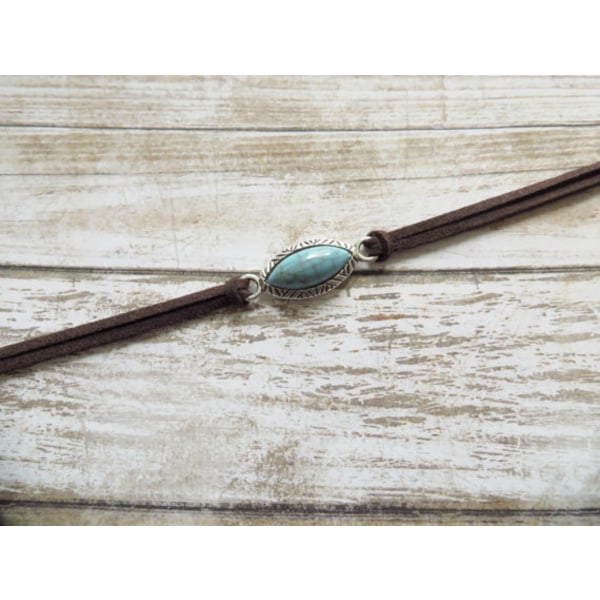 Boho Teal Halskjede Kjede Brun Lær Choker Halskjede Semsket Hippie Smykker for
