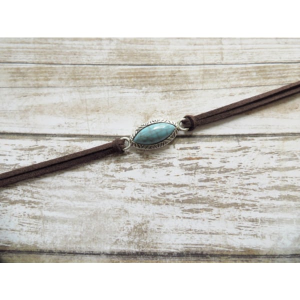 Boho Teal Kaulakoru Ketju Ruskea Nahkainen Choker Kaulakoru Mokkanahkainen Hippi Koru Naisille ja Tytöille, Vapaa Koko