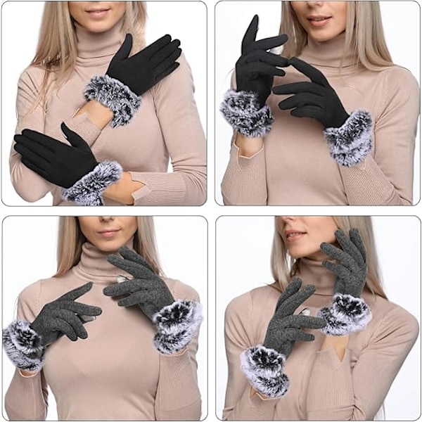 Par Dame Vintervarme Hansker, Dame Vinter Touchscreen Hansker Varme Tykke Vinter Touch Screen Hansker for Kvinner, Dame Vinter Strikkhansker, (Svart,