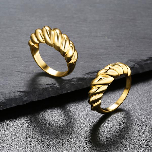 14K kullattu croissant-kupolirengas kierretty punottu kullattu rengas | Paksu sinettisormus 8