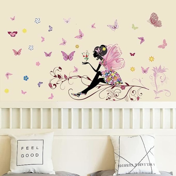 Butterfly Girl Seinätarrat Kukkakeiju seinätarrat Värikkäät