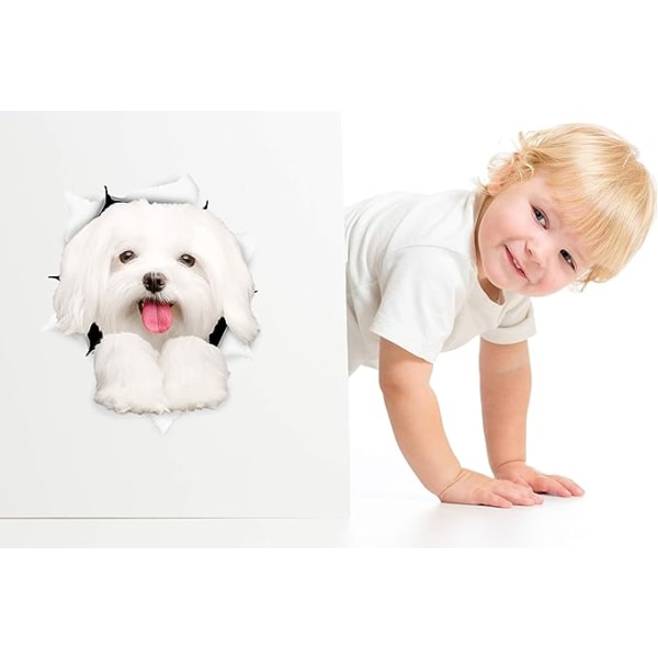 3D Dog Stickers - 2 Pack - Söta maltesiska hunddekaler för vägg, kylskåp, toalett och
