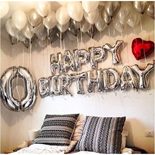 Sølvfarvede Happy Birthday Balloner Banner, 16 Tommer Mylar Folie Bogstaver