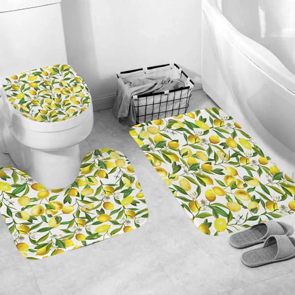 Citron 4PCS Badrumsmattor Set Duschdraperi Badmatta halkfri Toi