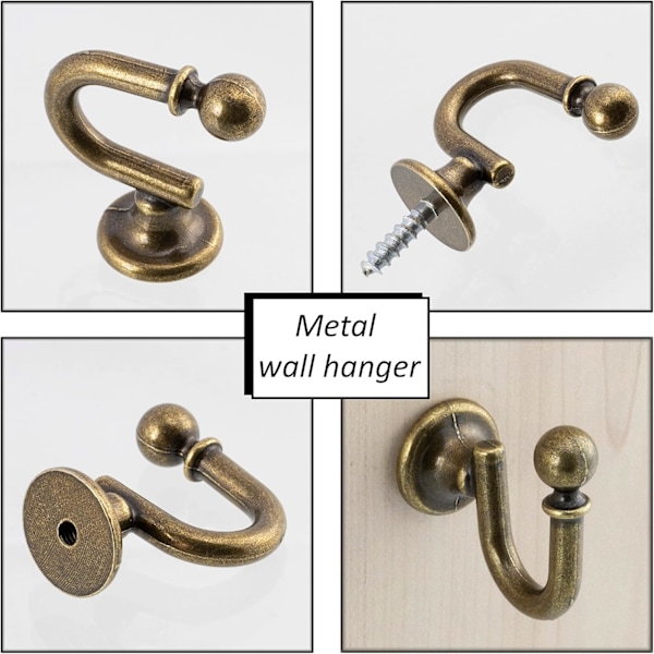 Set med 5 väggkrokar - krok/hängare upphängning klädhängare hatt badrock badrum handduk dusch WC - metall - antik guldfärg