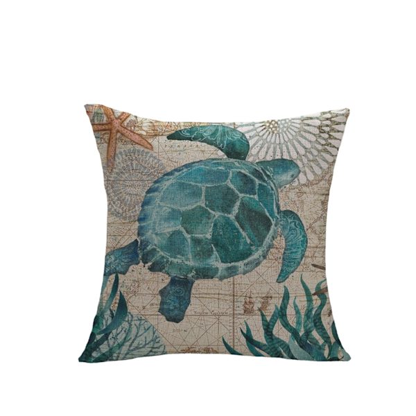 Set med 4 kuddfodral med sjödjursmönster 45x45cm linnedekor