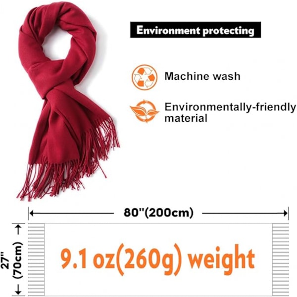 Foulard Echarpe Efterår Kvinde Mand 200 * 70CM Vinter Bordeaux Silkeblød Elegant Sjal Blød til Bryllup Fest Aften