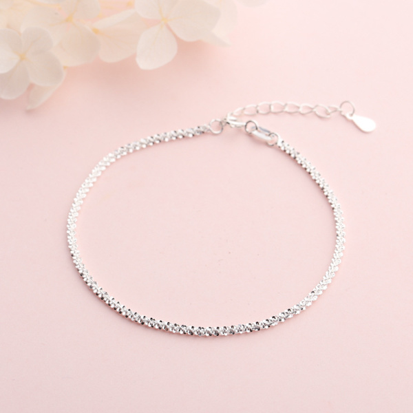 925 Silver Gypsophila Flash Chain Armband Bangle Kvinnor Justerbar