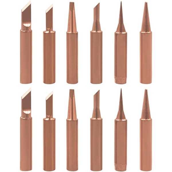 12Pcs 900M-T Pure Copper Soldering Tips, Lead Free Soldering Iron Tip K Shape SK 2.4D 3C IB Soldering Head for Soldering Station