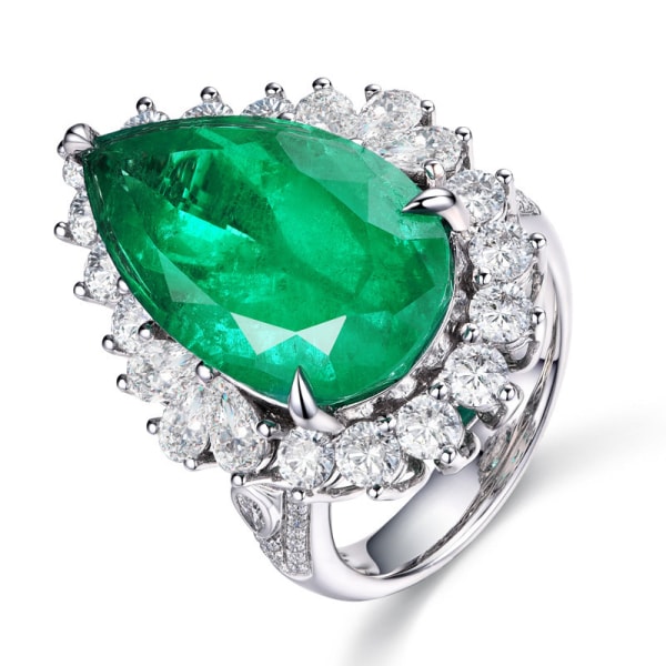Womens Pear Cut Halo Laget Emerald Cubic Zirconia CZ Wedding An