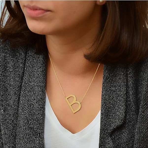 Stor initial halskæde 18k forgyldt rustfrit stål stort bogstav script navn Mo