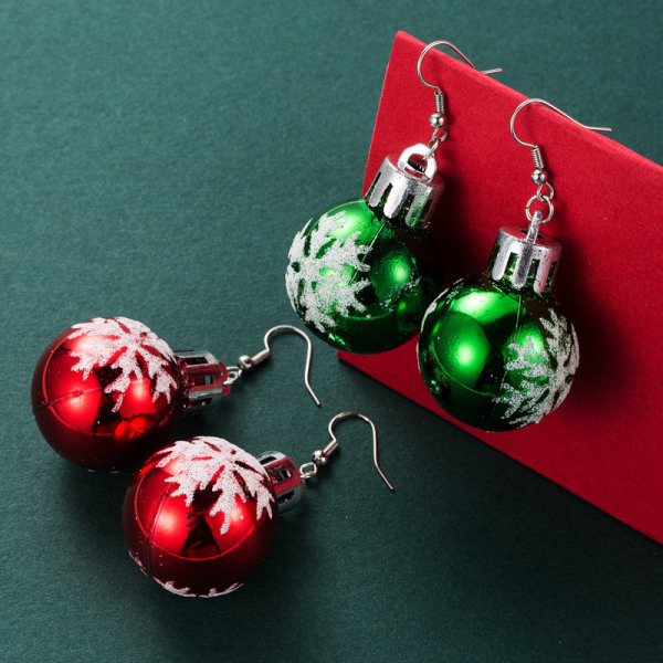 Set med 2 par julörhängen för flickor Röda gröna bollörhängen till jul