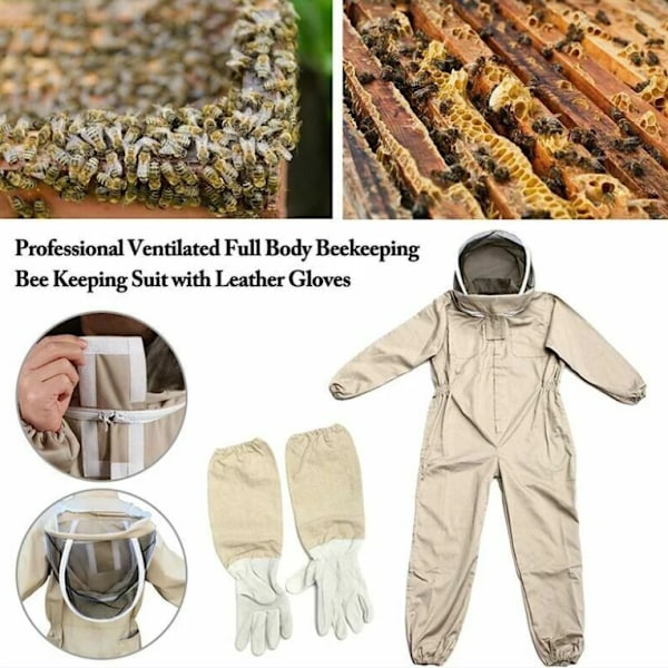 Biodlaroverall - Professionell biodlingsdräkt med handskar, skyddande kläder med huva för biodlare mot getingar, anti-getingutrustning, storlek XL