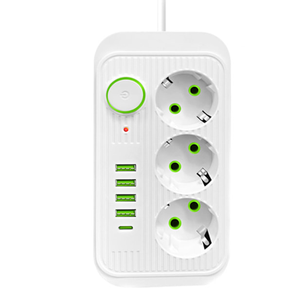 3-osainen pistorasia seinään 4 USB-portilla ja 1 USB C -portilla, 8-in-1 sähköpistorasia, pistorasia kotitoimistoon musta (17,2 * 8,6 * 3,8 cm)