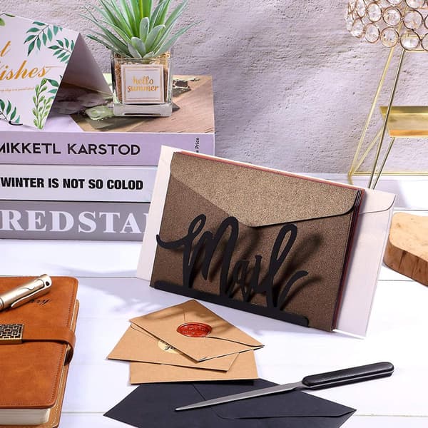 Poststativ Svart Metall Brevsorterer Skrivebord Post Utskåret Organizer