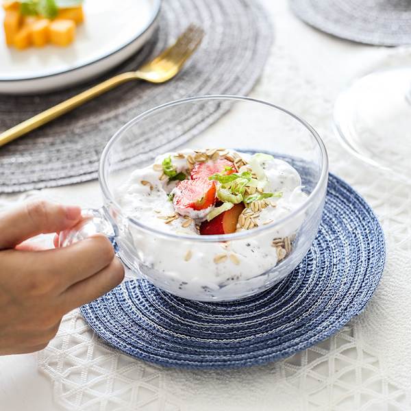 Puuvillainen langan alusta, lämmin eristyslevy, pyöreä alusta, ruokapöydän käsintehty liukumaton kulhoalusta, sininen, 2 kpl