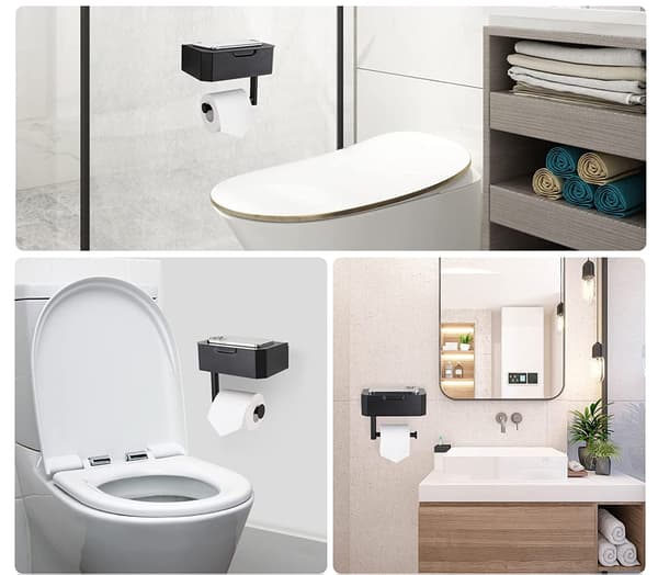 Toiletpapirholder uden boring, sort toiletpapirholder w