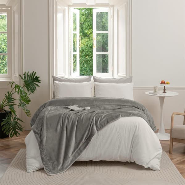 Grått fleeceteppe - Sherpateppe - til sofa - Varmt - til vinter (Grå, 70x100cm)