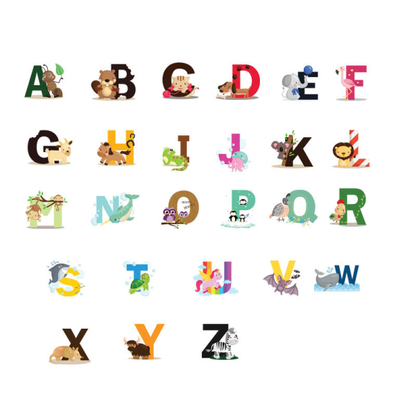 ABC English Alphabet -seinätarrat, baby , Animal Wa