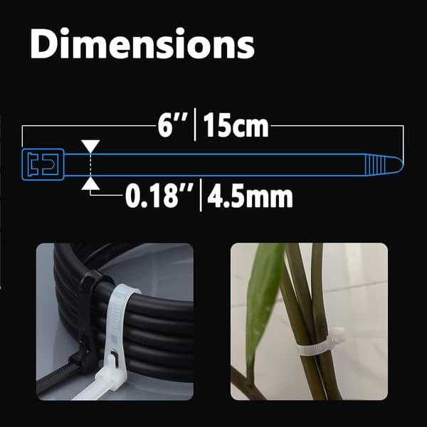 Genanvendelige kabelbindere i plast 150mm x 4,8 mm, sorte Rilsan kabelbindere 100 stk.