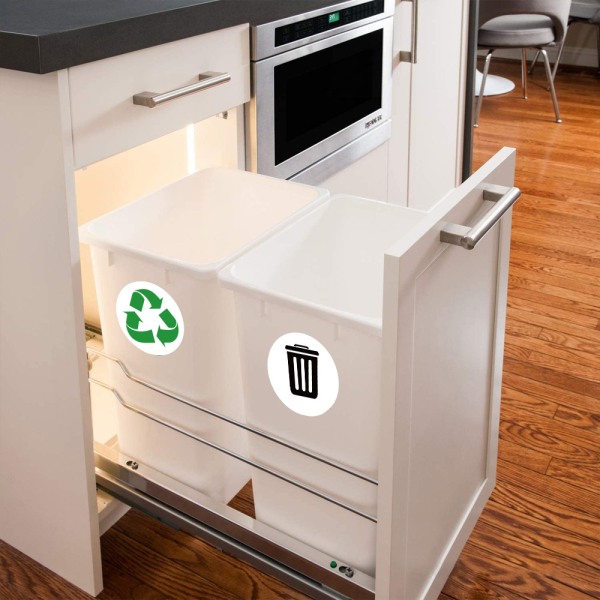 Selvklæbende genbrugs- og skraldespandslogo-klistermærker, rund logoskilt-genbrugsstick