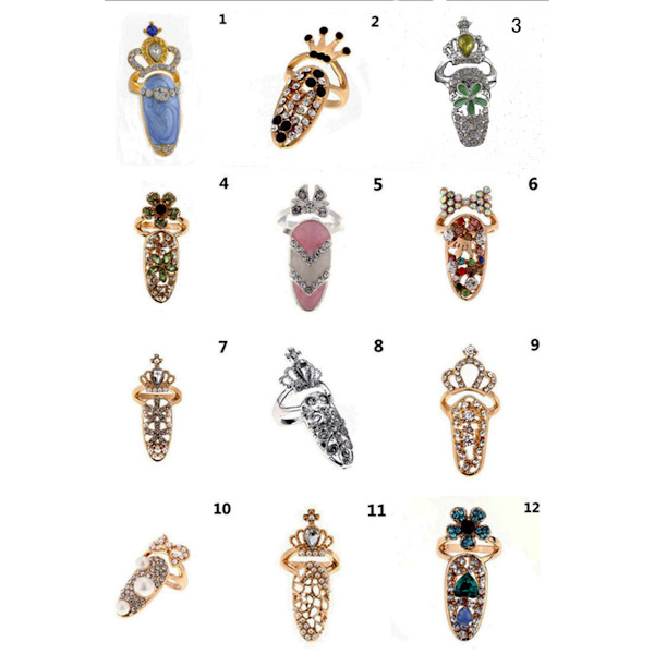 Dame Mode Bowknot Negl Ring Charm Krone Blomst Krystal Finger Negl Ringe
