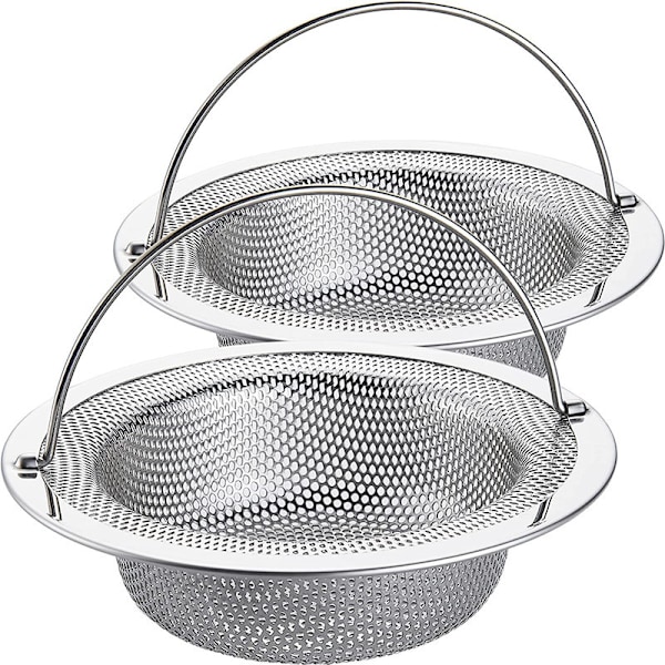 Køkkenvask si, Køkkenvaskrist med bærehåndtag, Køkkenvaskafløb i rustfrit stål, Blokeringsbeskyttelse, Ydre diameter 11 cm, indre d